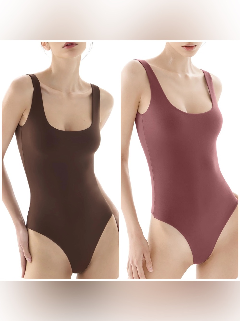 Pumiey Square Neck Tank Bodysuit Bundle - Merlot & Chocolate (S)